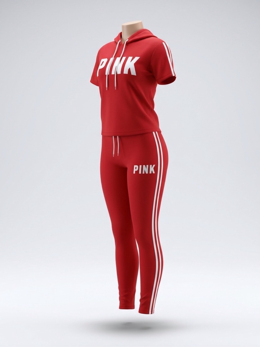 PINK Red Short-Sleeve Hoodie & Leggings Set